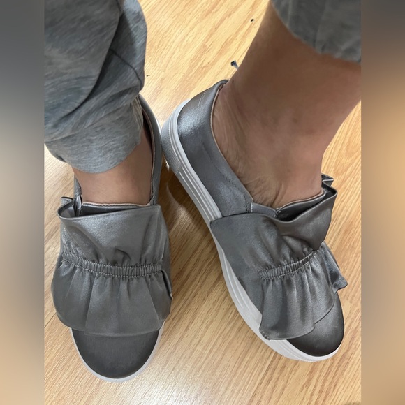 Satin Ruffle Shoe Silver Shimmer Loafer Slip On   Sneaker Topshop Kawaii Tawny 6 - Picture 14 of 15